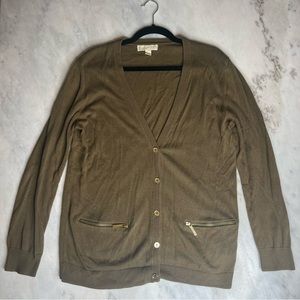 Michael Kors Army Green Button Down Cardigan Size L